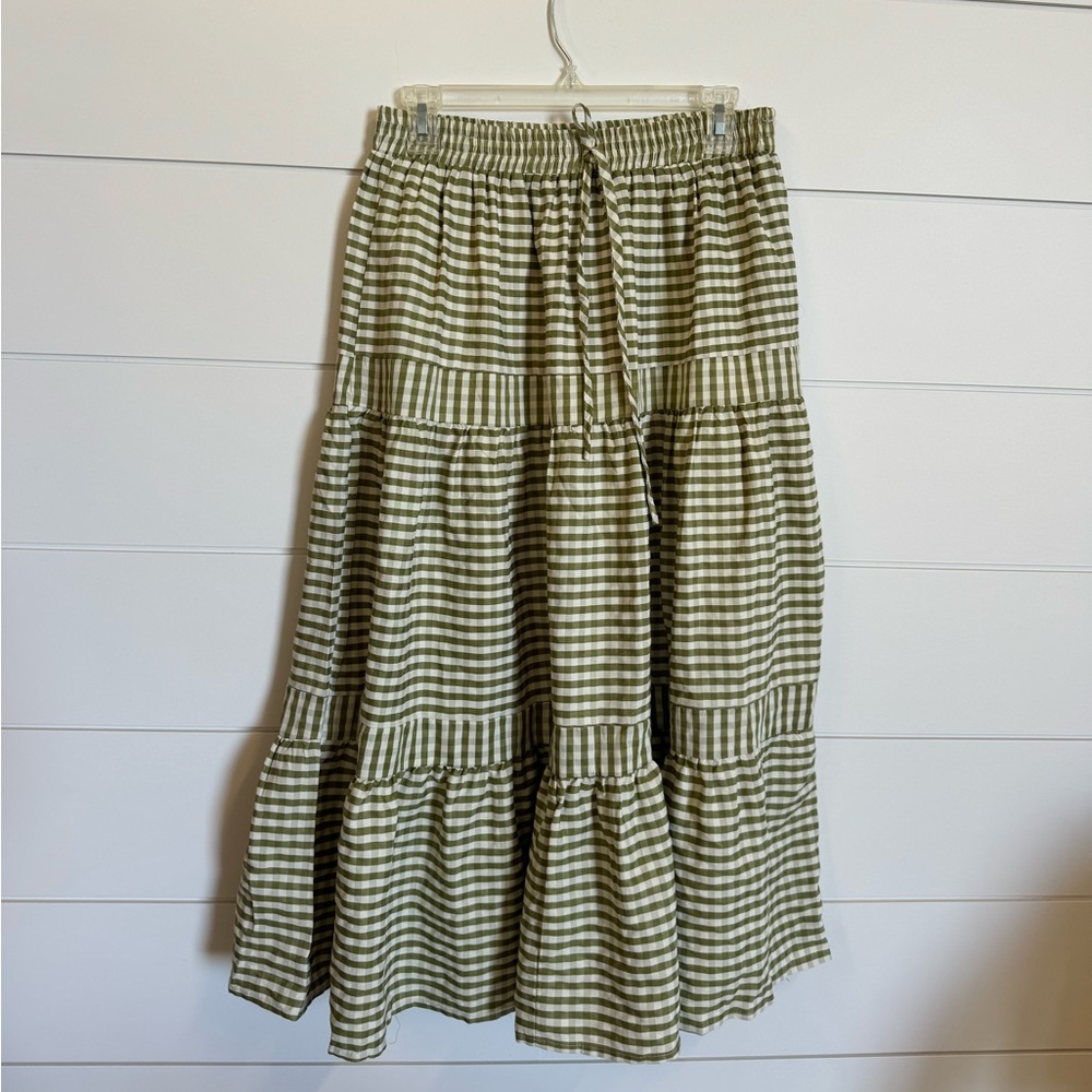 Green Gingham Tiered Skirt brand new